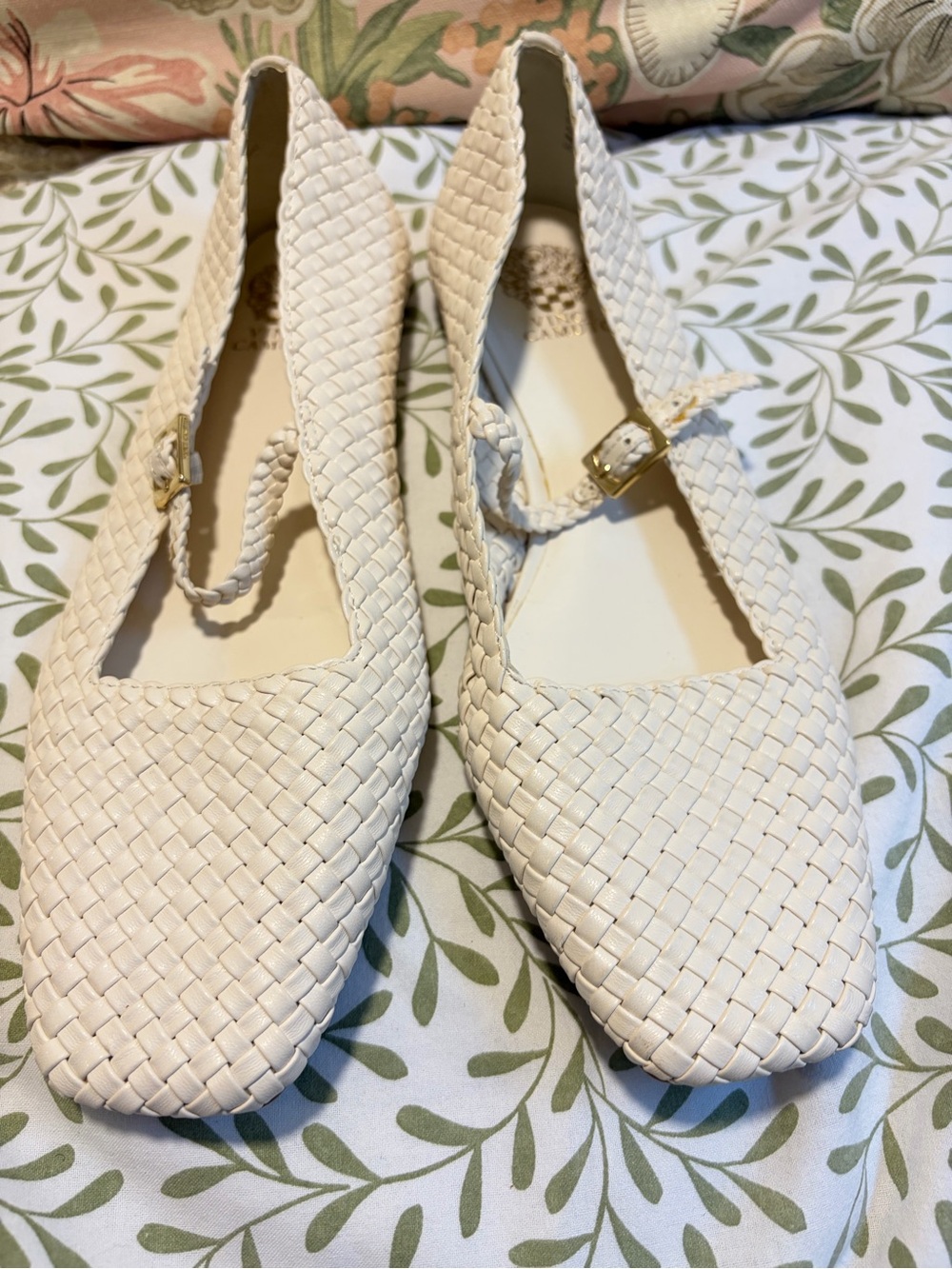 Vince Camuto Ivory Woven Mary Jane Flats with Buckle